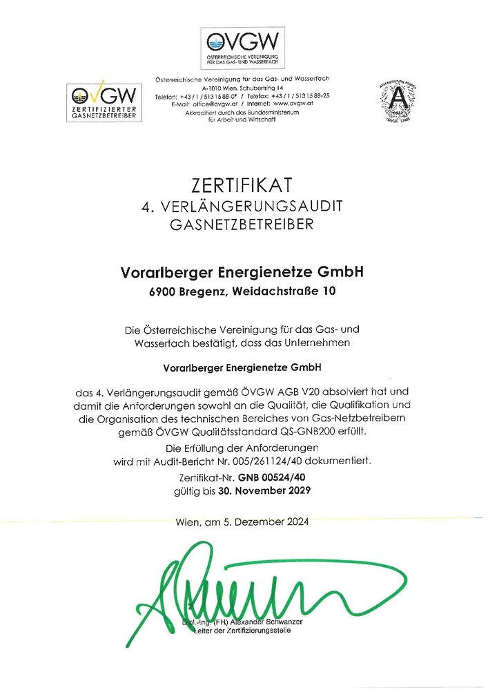 Zertifikat Erdgas